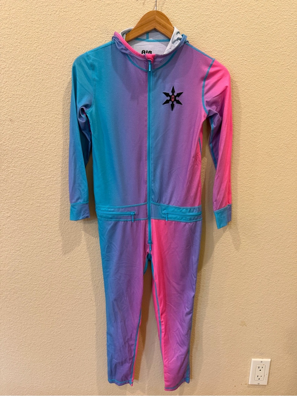 Kids Ombre Blue & Pink Hooded Zipper One-Piece Bodysuit